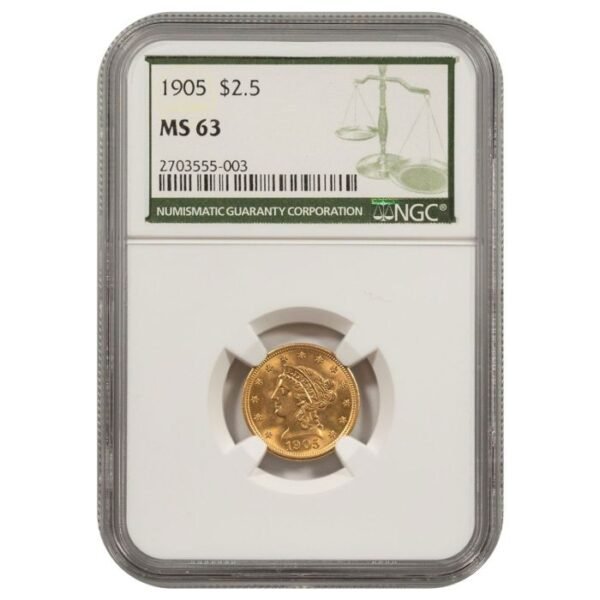 1905 Liberty Head $2.5 Gold Quarter Eagles NGC MS-63 Green Label
