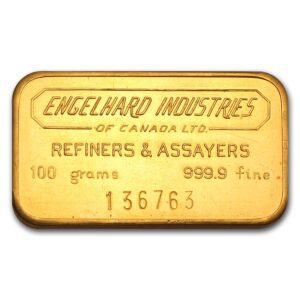 100 Gram –Engelhard Gold Bar Industries of Canada