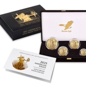 American Eagle 2025 Gold Proof Four-Coin Set complete display