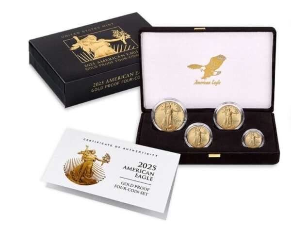American Eagle 2025 Gold Proof Four-Coin Set complete display