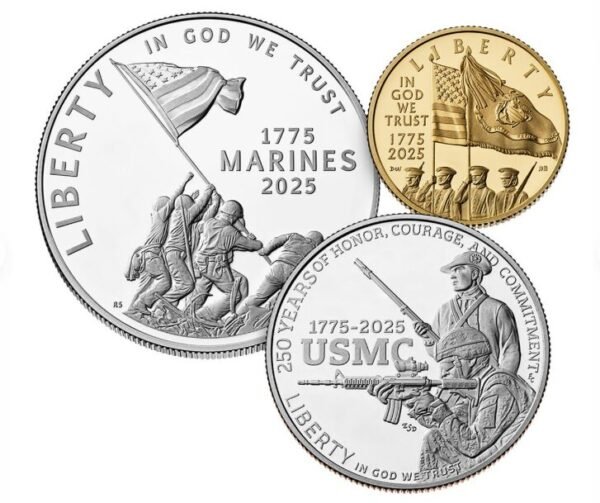 U.S. Marine Corps 250th Anniversary 2025 Three-Coin Proof Set full display