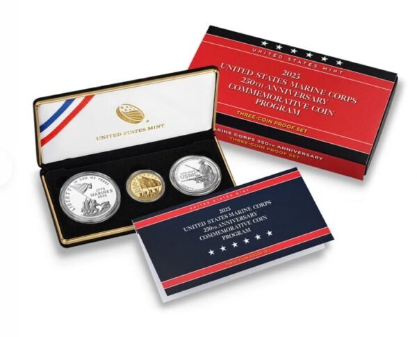 U.S. Marine Corps 250th Anniversary 2025 Three-Coin Proof Set full display
